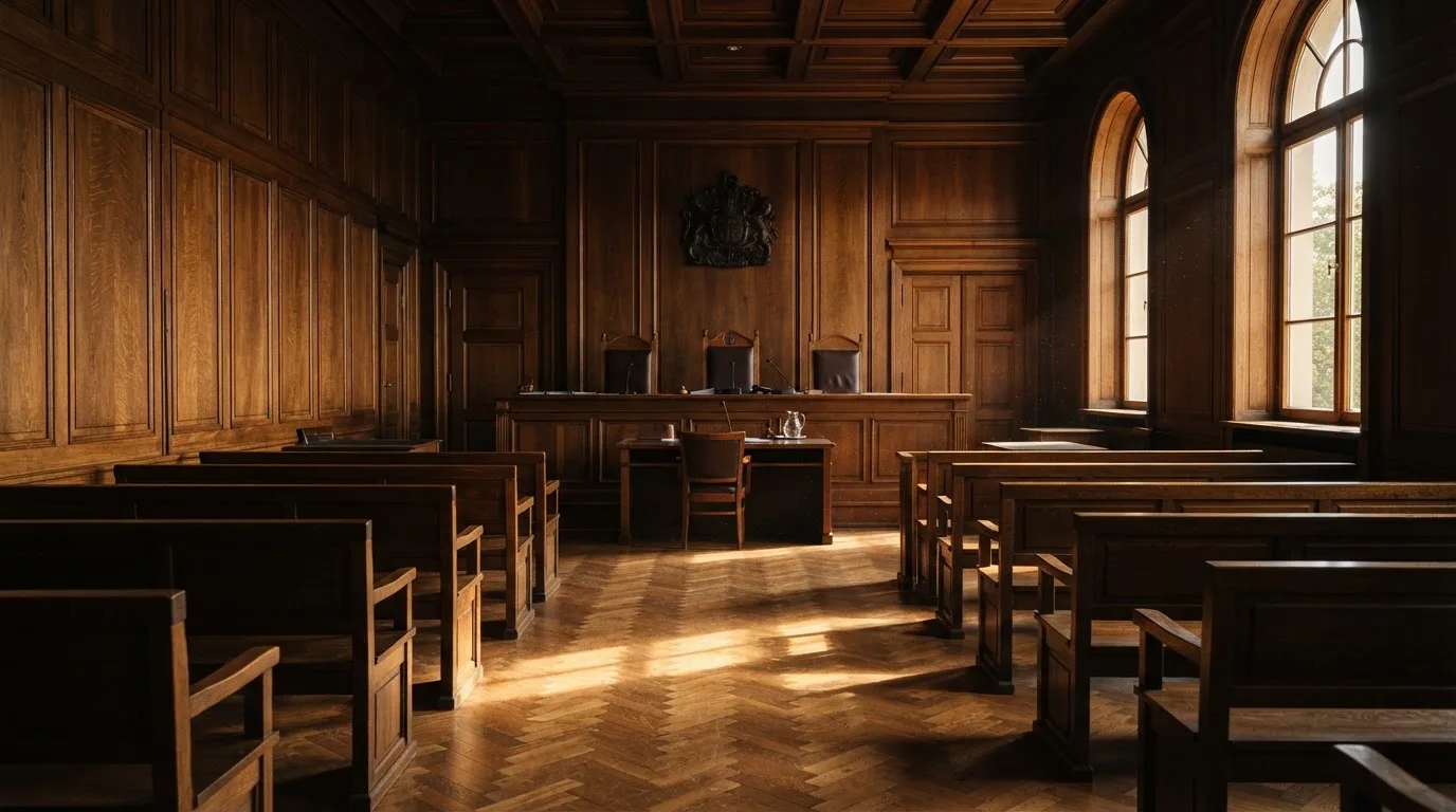 Sala de tribunal vazia com painéis de madeira, à luz da manhã — blackjack casinos em portugal