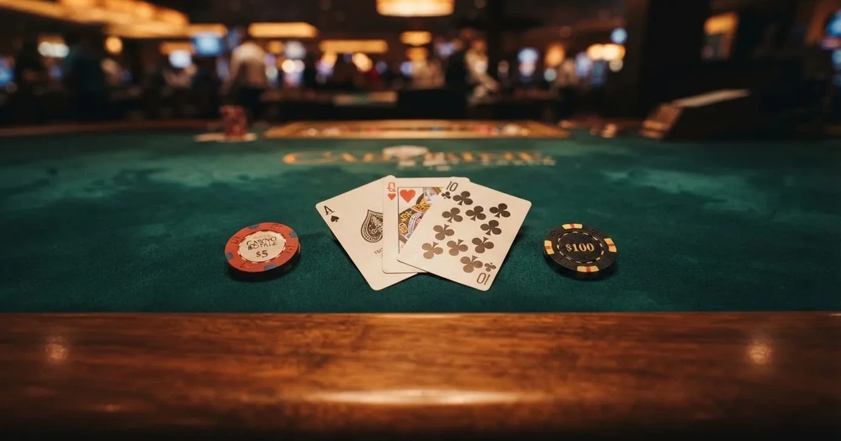 Mesa de jogo iluminada com cartas, vista de cima — caça-níqueis grátis em portugal