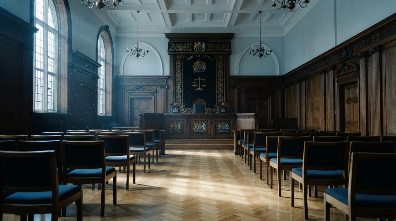 Sala de tribunal vazia com painéis de madeira, à luz da manhã — casino com litecoin em portugal