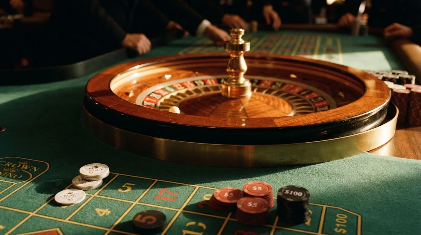 Roda de roleta e fichas sobre feltro verde, sob uma luz quente de fim de tarde — casino com litecoin em portugal