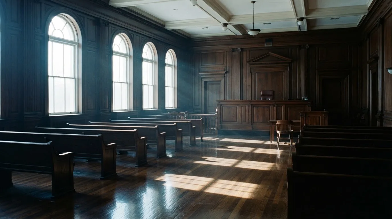 Sala de tribunal vazia com painéis de madeira, à luz da manhã — casino com solana em portugal
