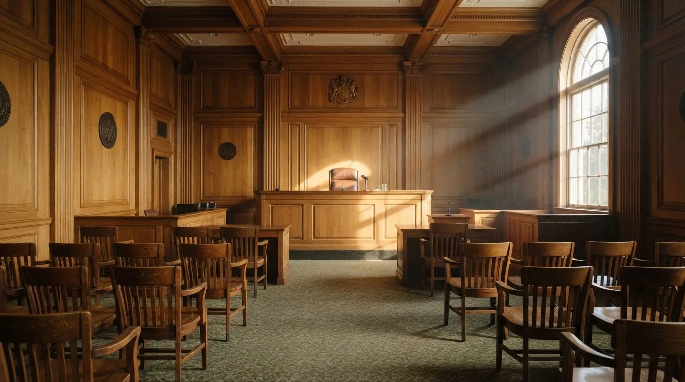 Sala de tribunal vazia com painéis de madeira, à luz da manhã — casinos com rodadas em portugal