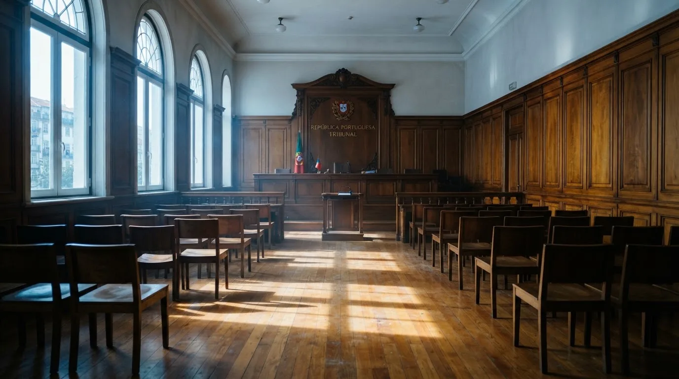 Sala de tribunal vazia com painéis de madeira, à luz da manhã — casinos online sem depósito pt