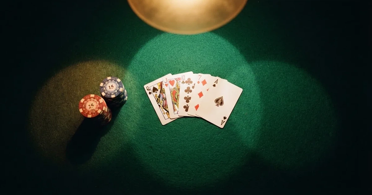 Mesa de jogo iluminada com cartas, vista de cima — cassinos ao vivo em portugal
