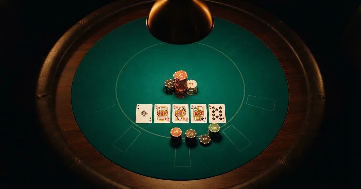 Mesa de jogo iluminada com cartas, vista de cima — jogos de casino grátis pt