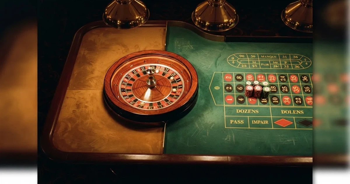 Mesa de jogo iluminada com cartas, vista de cima — jogos de roleta em casino pt
