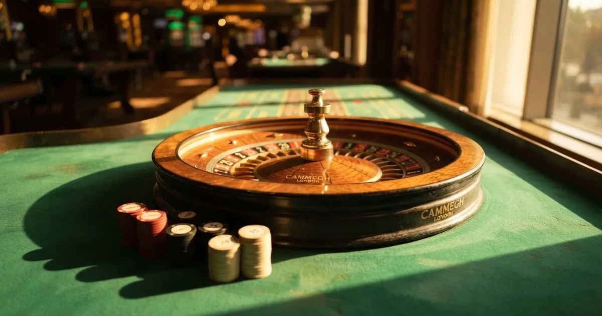 Roda de roleta e fichas sobre feltro verde, sob uma luz quente de fim de tarde — online casinos em portugal