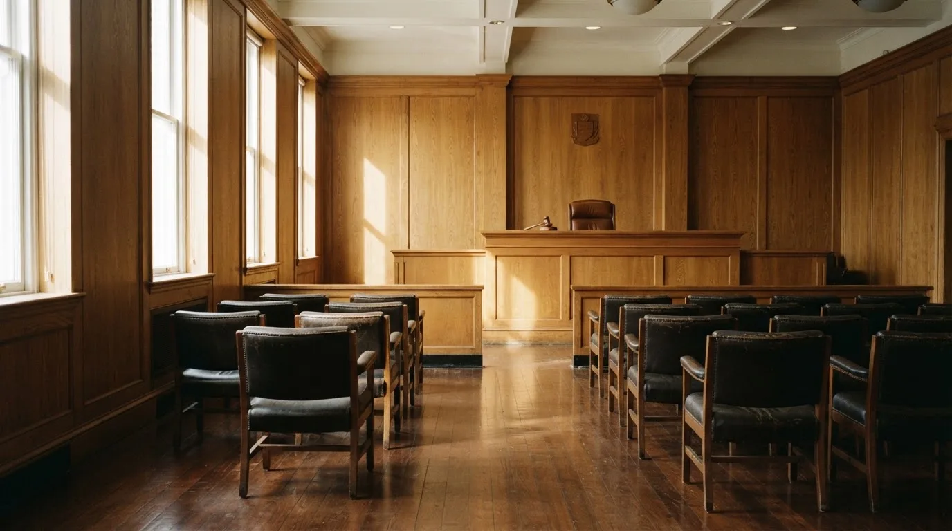 Sala de tribunal vazia com painéis de madeira, à luz da manhã — roleta casino em portugal
