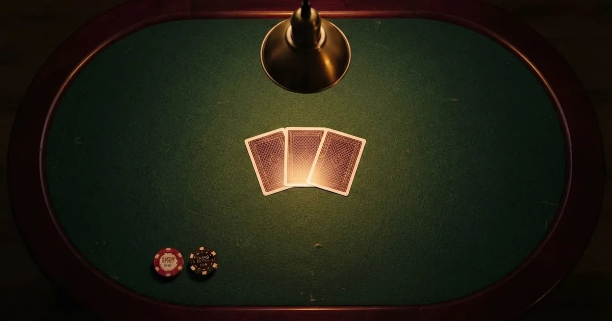 Mesa de jogo iluminada com cartas, vista de cima — roleta casino em portugal