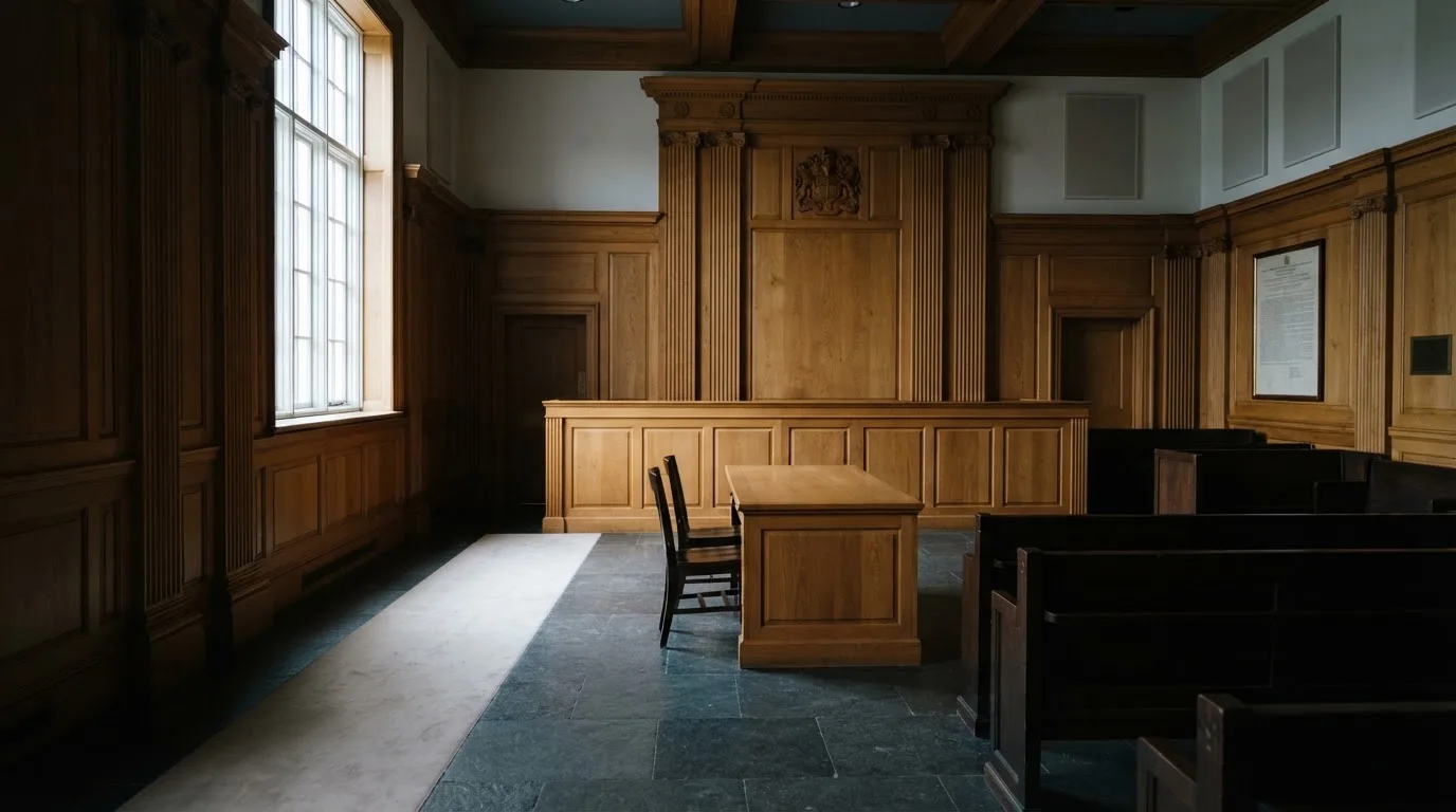Sala de tribunal vazia com painéis de madeira, à luz da manhã — roleta online grátis pt