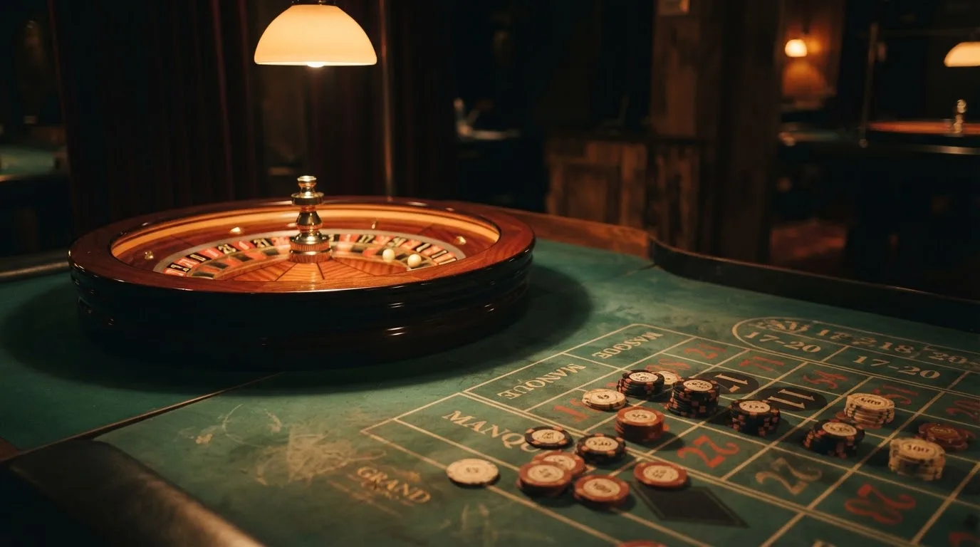 Roda de roleta e fichas sobre feltro verde, sob uma luz quente de fim de tarde — top casinos em portugal