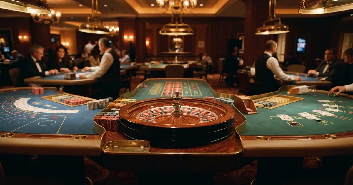 Três mesas de jogo diferentes lado a lado numa sala calma e calorosamente iluminada — top casinos em portugal